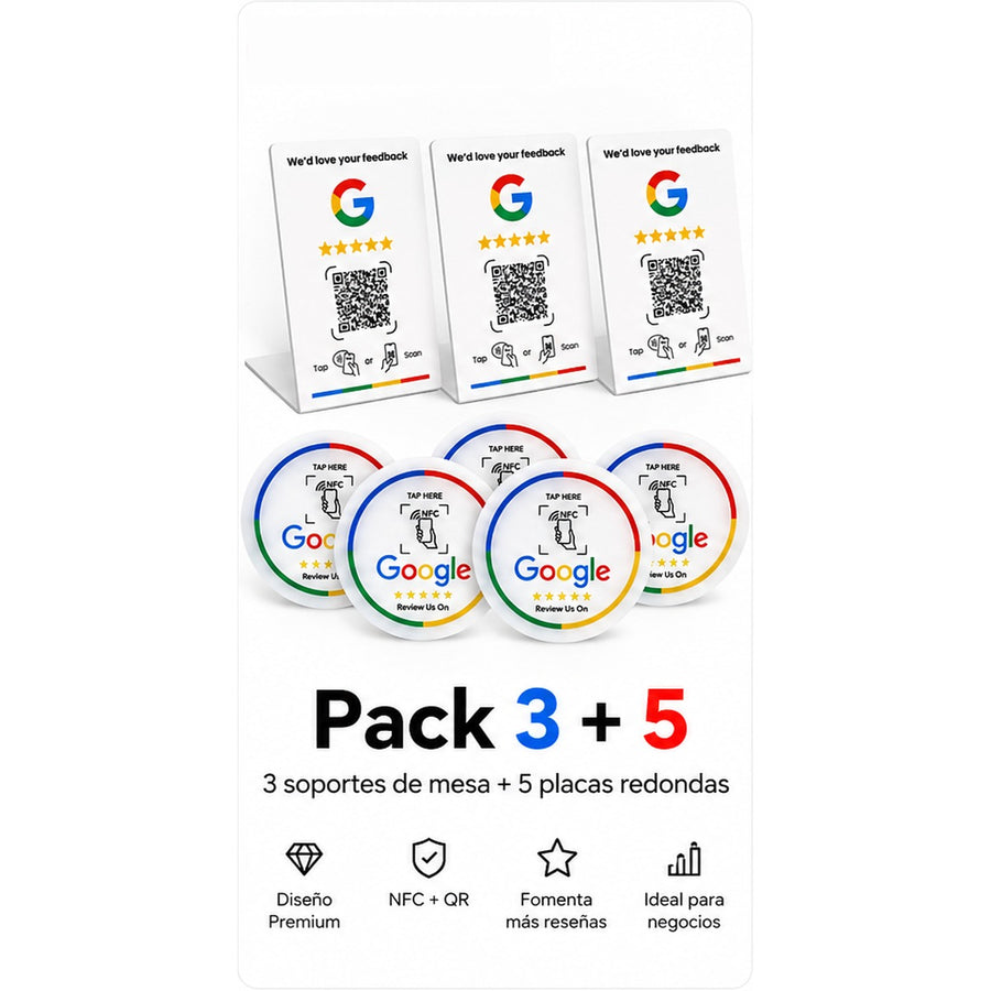 Kit de inicio revendedor: 3 expositores + 5 pegatinas NFC