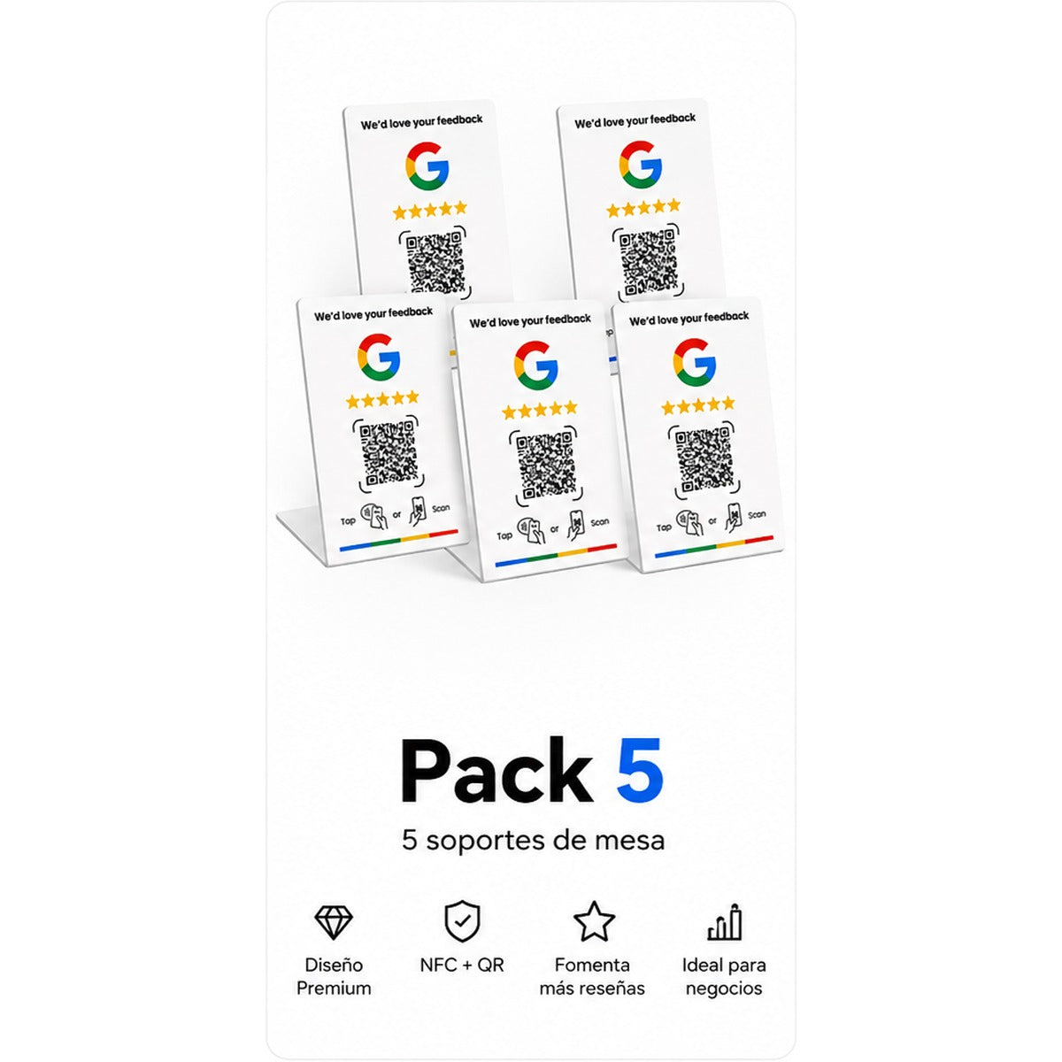 Pack revendedor: 5 expositores NFC + QR